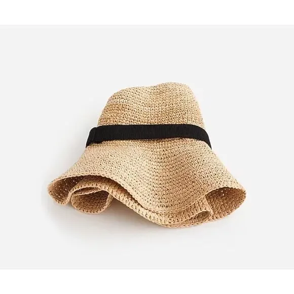 NWT J.Crew Wide Brim Foldable Raffia Straw Hat Size S-M
